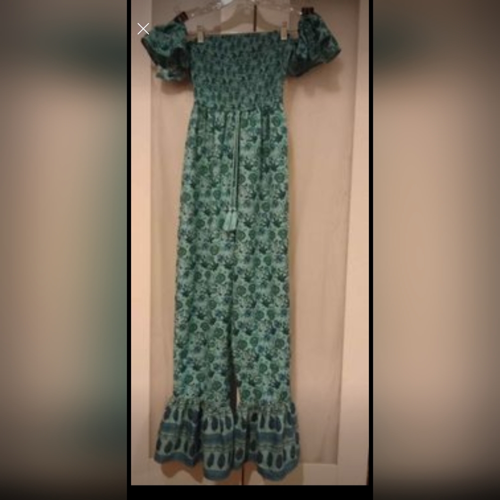 Bog Collection - Blue Teal Floral sleeveless floral jumper / romper, size XS